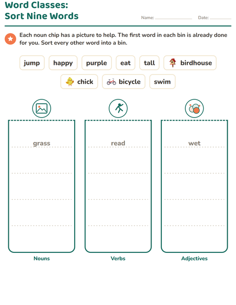 Preview of Word Classes worksheet featuring Spring for grade 2