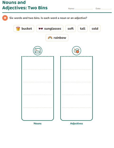 Preview of Word Classes worksheet featuring Summer for grade 1