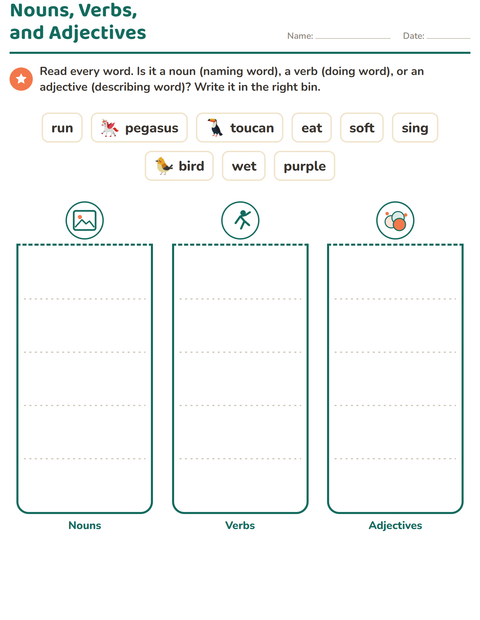 Preview of Word Classes worksheet featuring Things That Fly for grade 2
