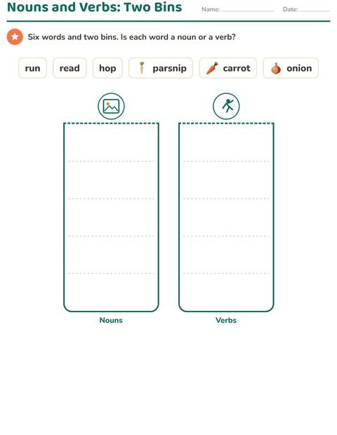 Preview of Word Classes worksheet featuring Vegetables for grade 1