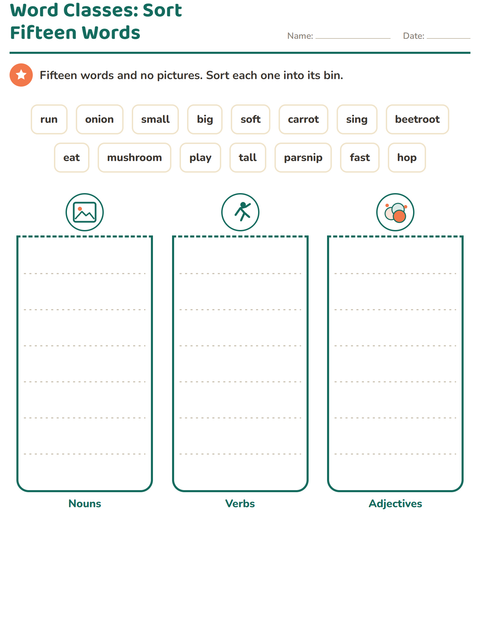 Preview of Word Classes worksheet featuring Vegetables for grade 2