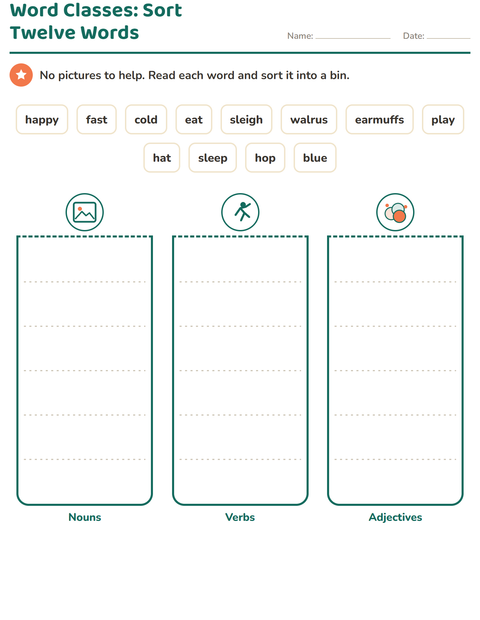 Preview of Word Classes worksheet featuring Winter for grade 2