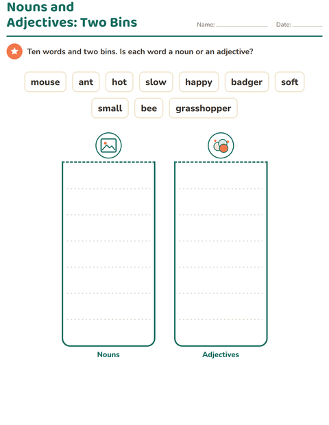 Preview of Word Classes worksheet featuring Forest Creatures for grade 1
