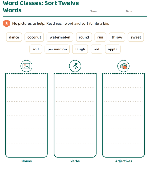 Word Classes: Sort Twelve Words with No Pictures to Help