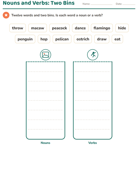 Preview of Word Classes worksheet featuring Birds for grade 1