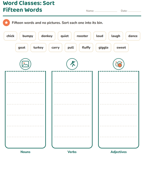 Preview of Word Classes worksheet featuring Farm Animals for grade 2