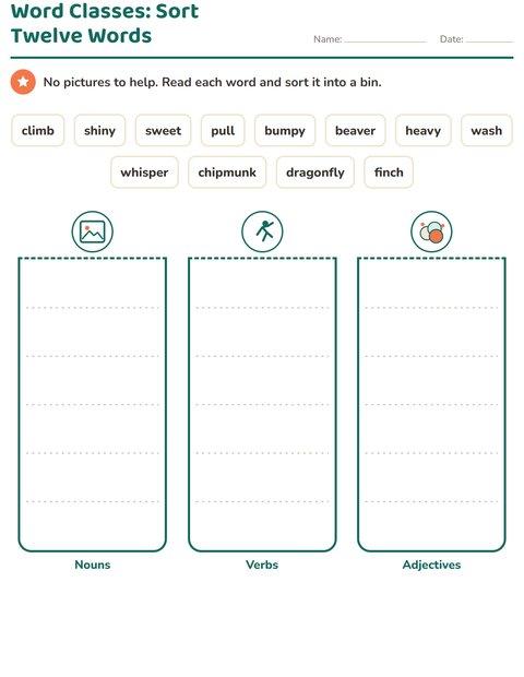 Preview of Word Classes worksheet featuring Forest Creatures for grade 2