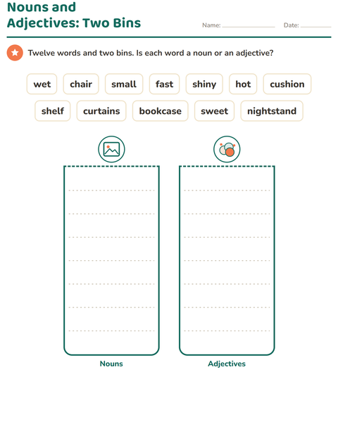Preview of Word Classes worksheet featuring Furniture for grade 1