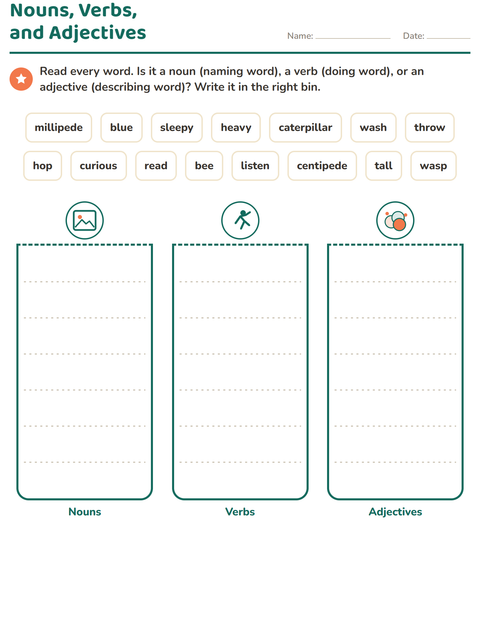 Preview of Word Classes worksheet featuring Insects and Bugs for grade 2