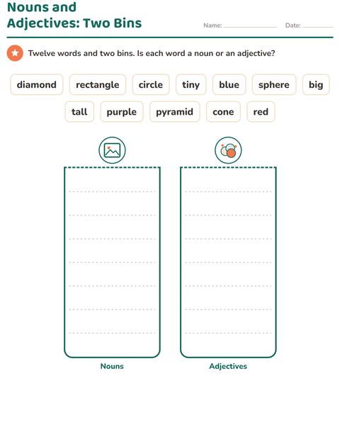 Preview of Word Classes worksheet featuring Shapes for grade 1
