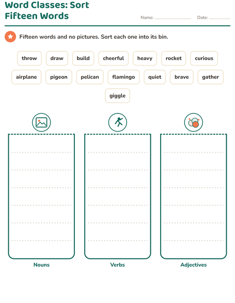Preview of Word Classes worksheet featuring Things That Fly for grade 2