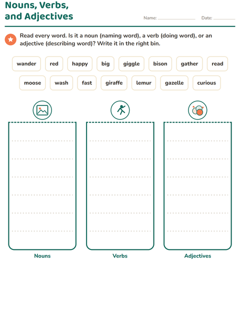 Preview of Word Classes worksheet featuring Zoo Animals for grade 2