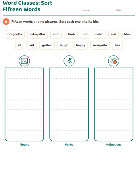 Preview of Word Classes worksheet featuring Insects and Bugs for grade 2