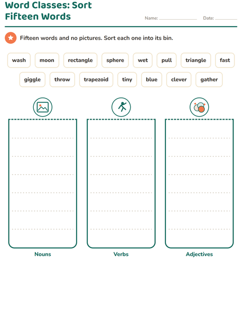 Preview of Word Classes worksheet featuring Shapes for grade 2