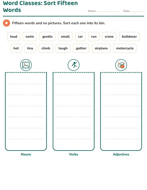 Word Classes: Sort Fifteen Words into Three Bins