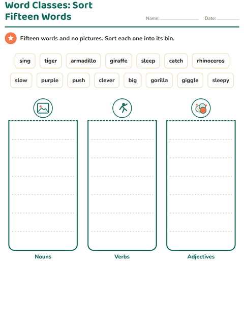 Preview of Word Classes worksheet featuring Zoo Animals for grade 2