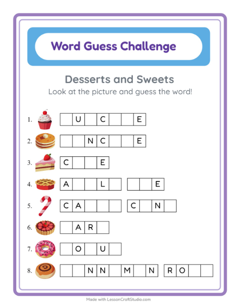 Preview of Word Guess worksheet featuring Reptiles and Amphibians for kindergarten
