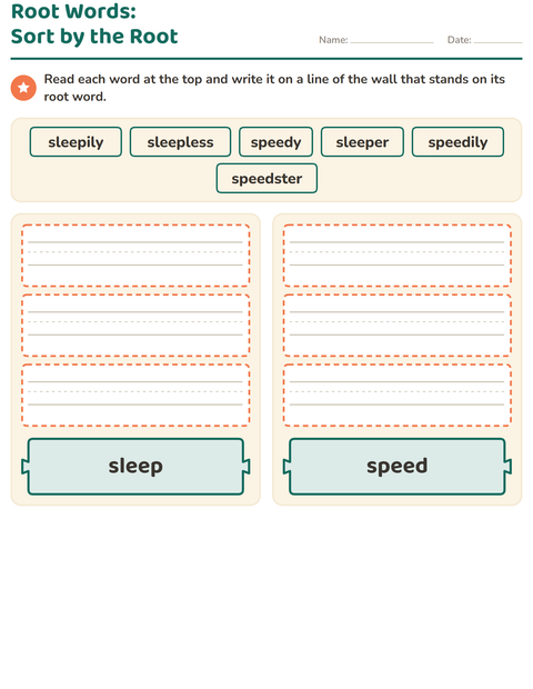 Preview of Prefixes, Suffixes and Root Words worksheet for grade 2