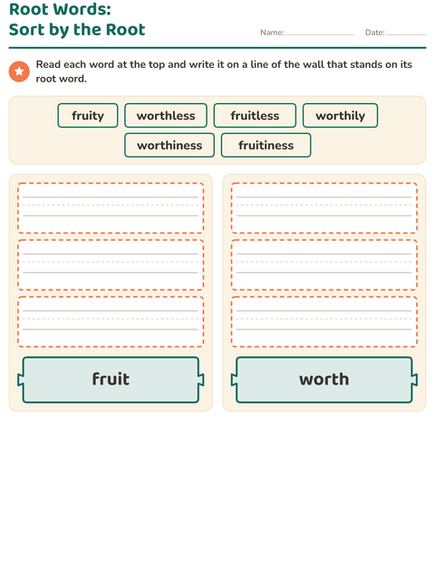 Preview of Prefixes, Suffixes and Root Words worksheet for grade 2