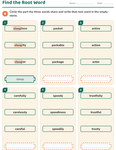 Preview of Prefixes, Suffixes and Root Words worksheet for grade 2