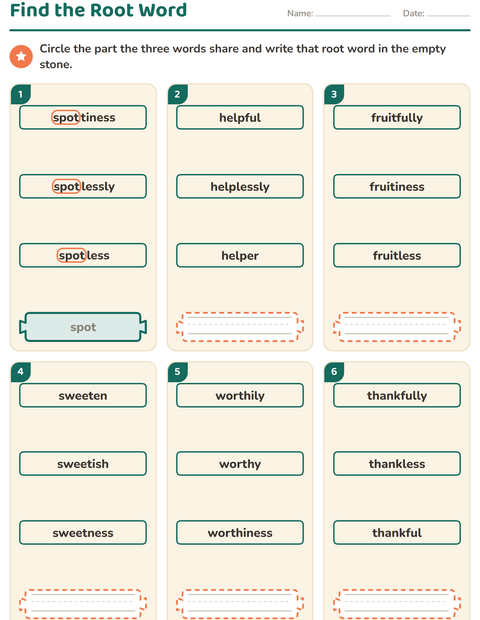 Preview of Prefixes, Suffixes and Root Words worksheet for grade 2
