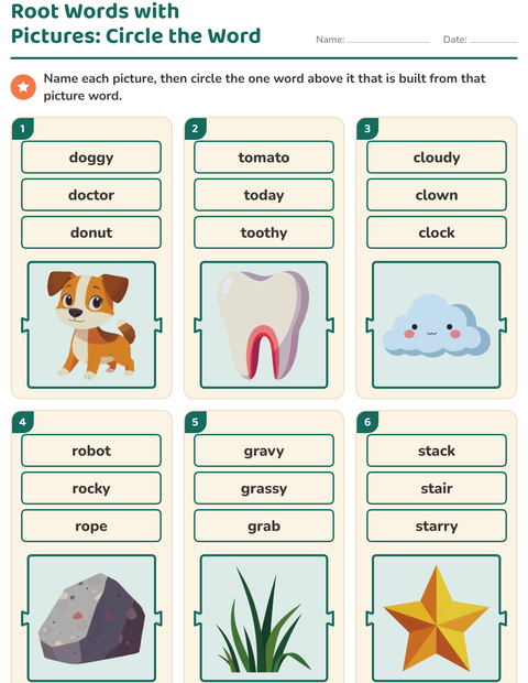 Preview of Prefixes, Suffixes and Root Words worksheet for grade 1