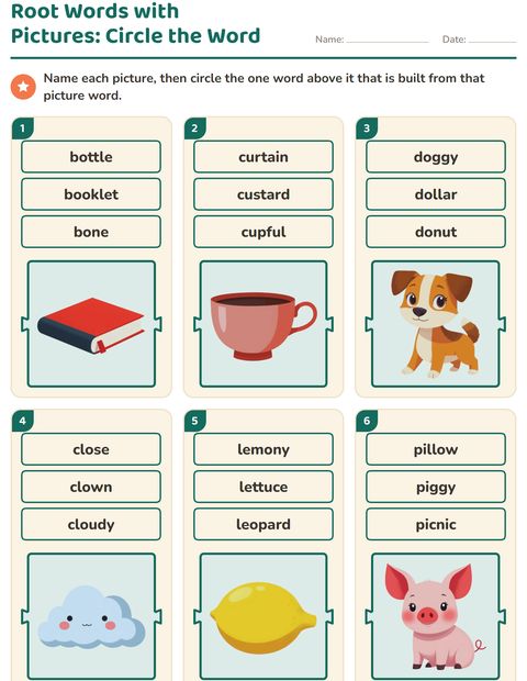 Preview of Prefixes, Suffixes and Root Words worksheet for grade 1