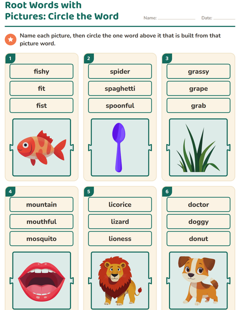 Preview of Prefixes, Suffixes and Root Words worksheet for grade 1