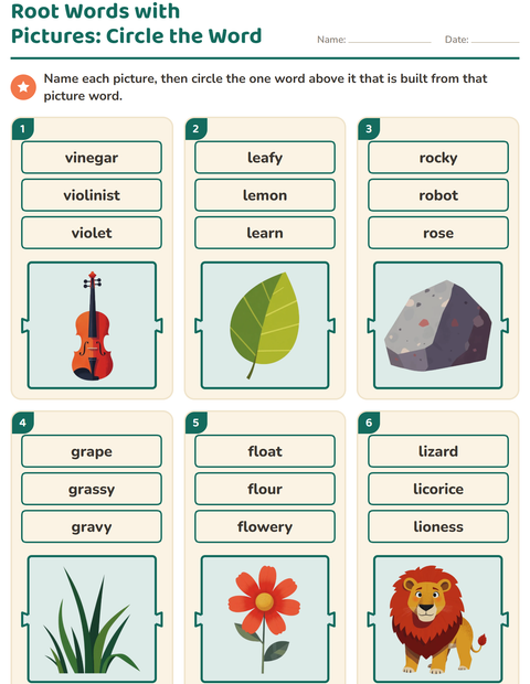 Preview of Prefixes, Suffixes and Root Words worksheet for grade 1