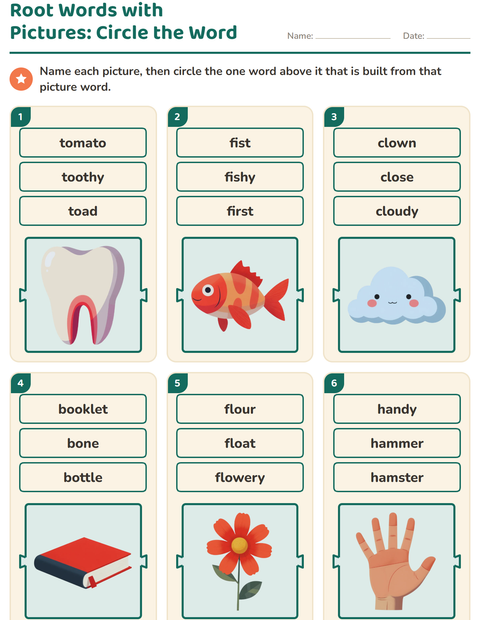 Root Words with Pictures: Circle the Word