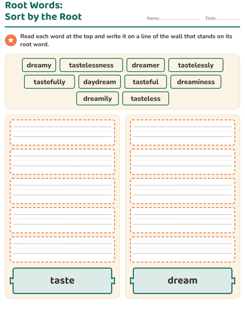 Preview of Prefixes, Suffixes and Root Words worksheet for grade 2