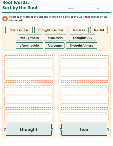 Preview of Prefixes, Suffixes and Root Words worksheet for grade 2