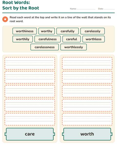 Preview of Prefixes, Suffixes and Root Words worksheet for grade 2