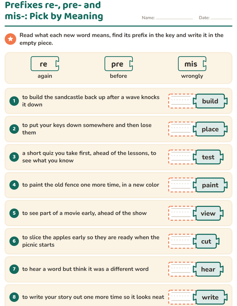 Preview of Prefixes, Suffixes and Root Words worksheet for grade 2