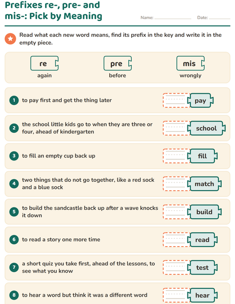 Preview of Prefixes, Suffixes and Root Words worksheet for grade 2