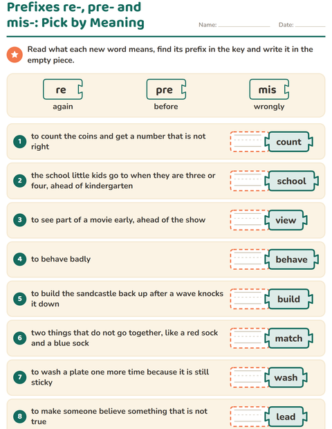 Preview of Prefixes, Suffixes and Root Words worksheet for grade 2