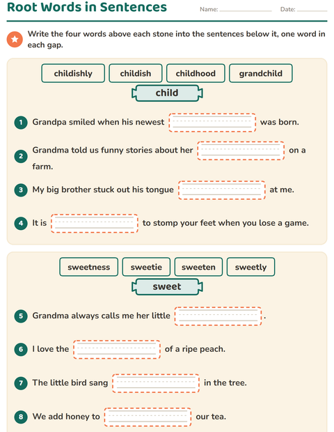 Preview of Prefixes, Suffixes and Root Words worksheet for grade 3