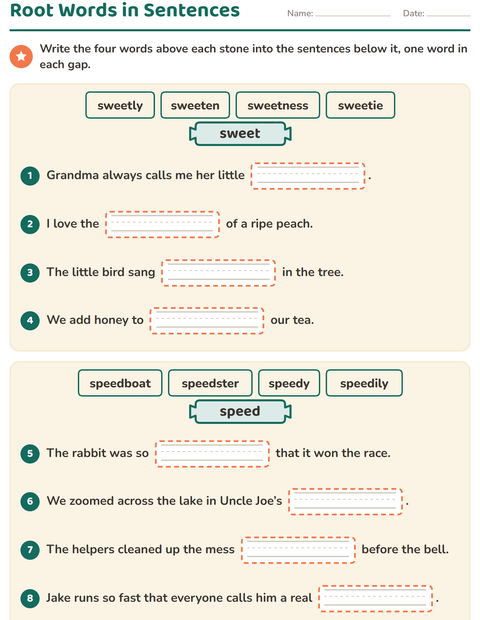 Preview of Prefixes, Suffixes and Root Words worksheet for grade 3