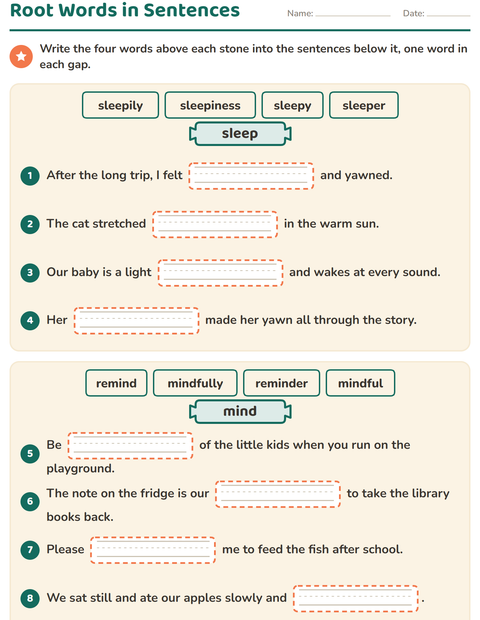 Preview of Prefixes, Suffixes and Root Words worksheet for grade 3
