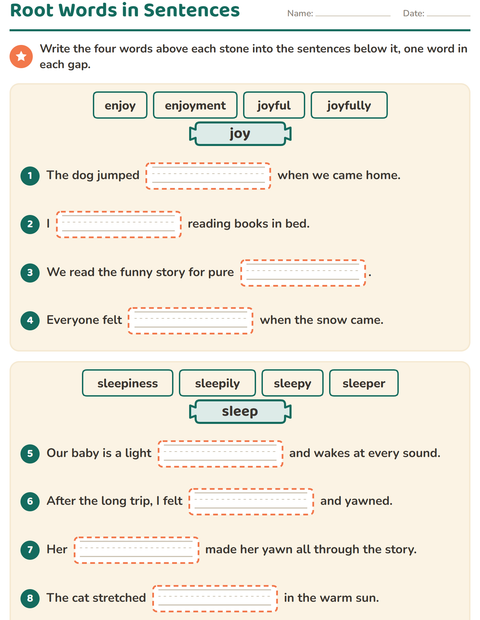 Preview of Root Words in Sentences