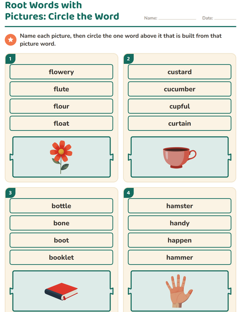 Preview of Prefixes, Suffixes and Root Words worksheet for grade 1