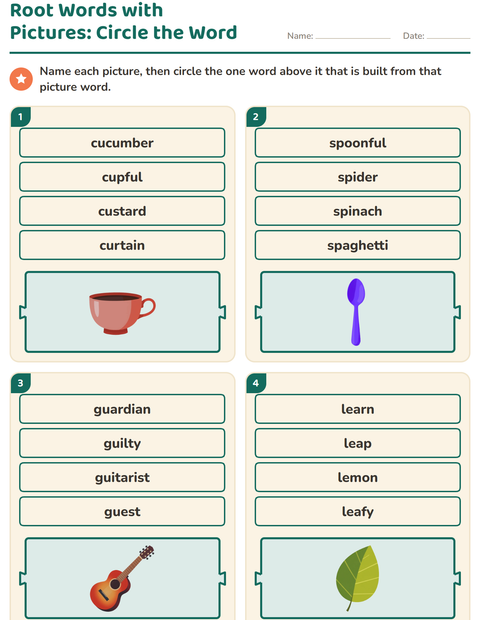 Preview of Prefixes, Suffixes and Root Words worksheet for grade 1