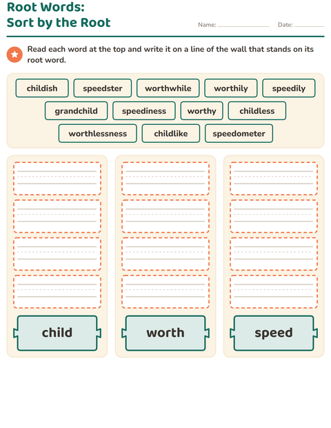 Preview of Prefixes, Suffixes and Root Words worksheet for grade 2