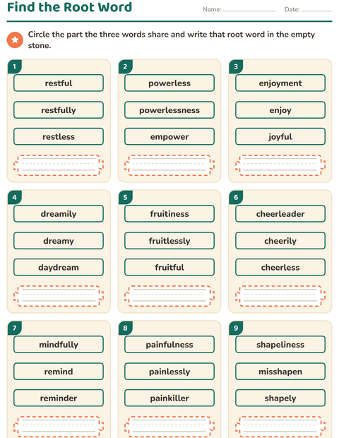Preview of Prefixes, Suffixes and Root Words worksheet for grade 2