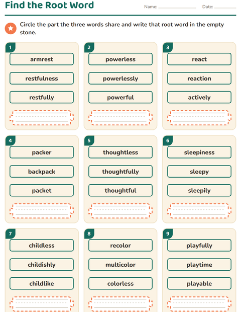 Preview of Prefixes, Suffixes and Root Words worksheet for grade 2