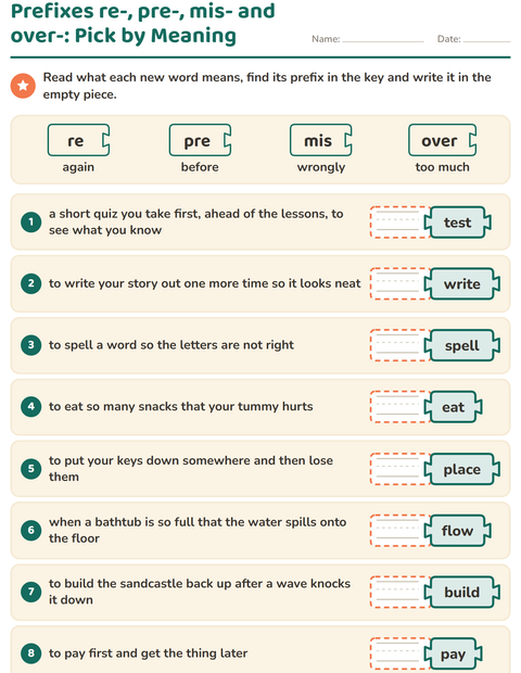 Preview of Prefixes, Suffixes and Root Words worksheet for grade 2