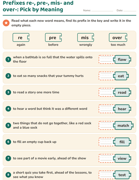 Preview of Prefixes, Suffixes and Root Words worksheet for grade 2