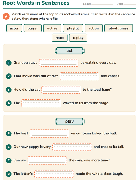Preview of Prefixes, Suffixes and Root Words worksheet for grade 3