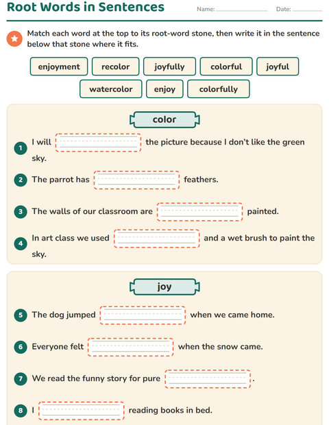 Preview of Prefixes, Suffixes and Root Words worksheet for grade 3