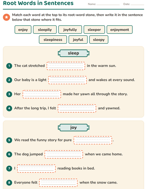 Preview of Prefixes, Suffixes and Root Words worksheet for grade 3